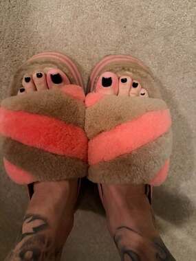 UGG Disco Stripe Slide Chestnut Pink Rose Platform Slippers Womens Size 8